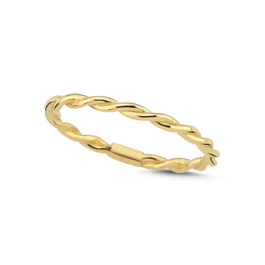 14k Gold Minimal Stackable Twist Ring Hems Jewellery 