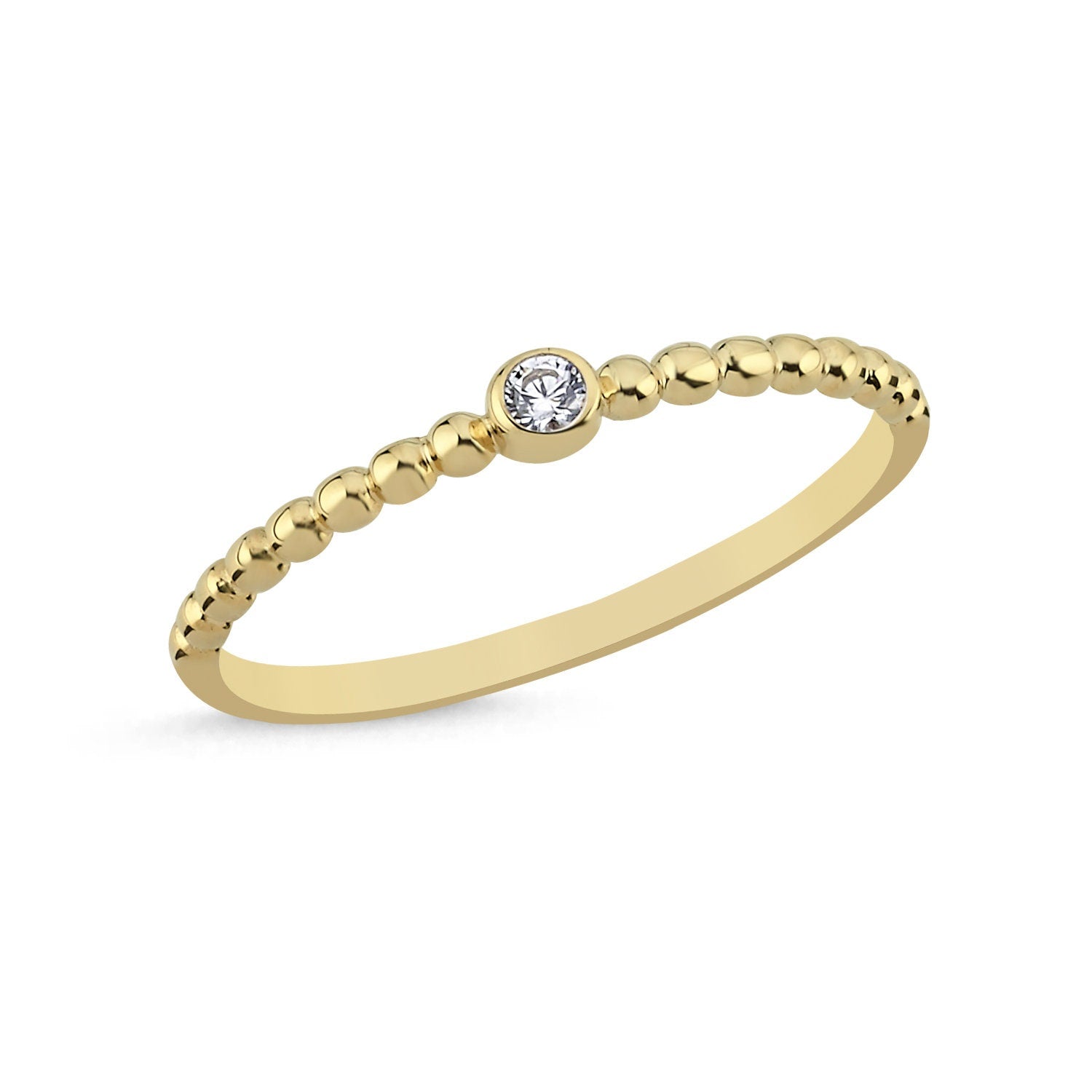 14k Gold Granulation Solitaire Stackable Minimal Ring