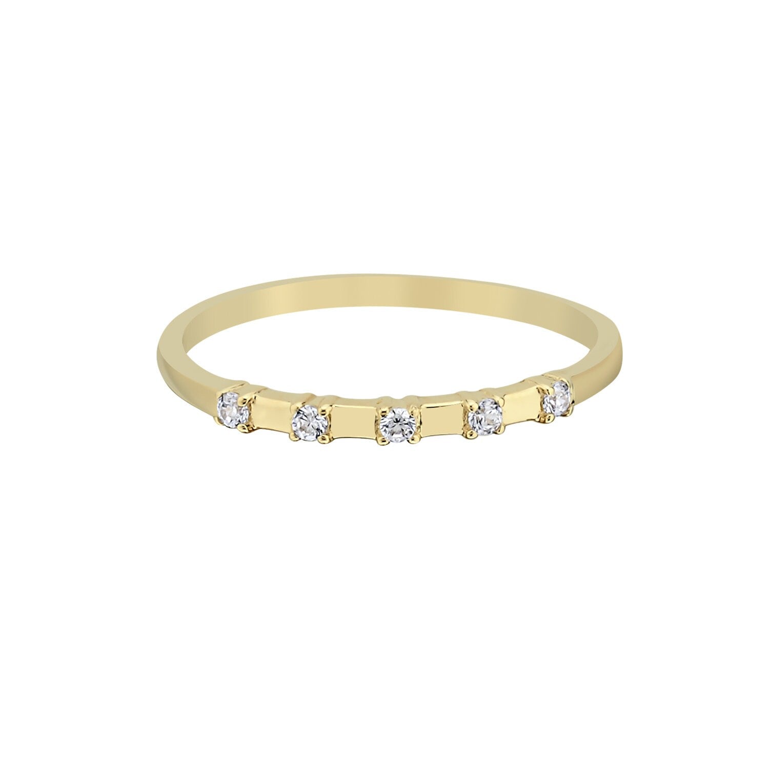 14k Gold Paris Brest Stackable Minimal Ring with Stones