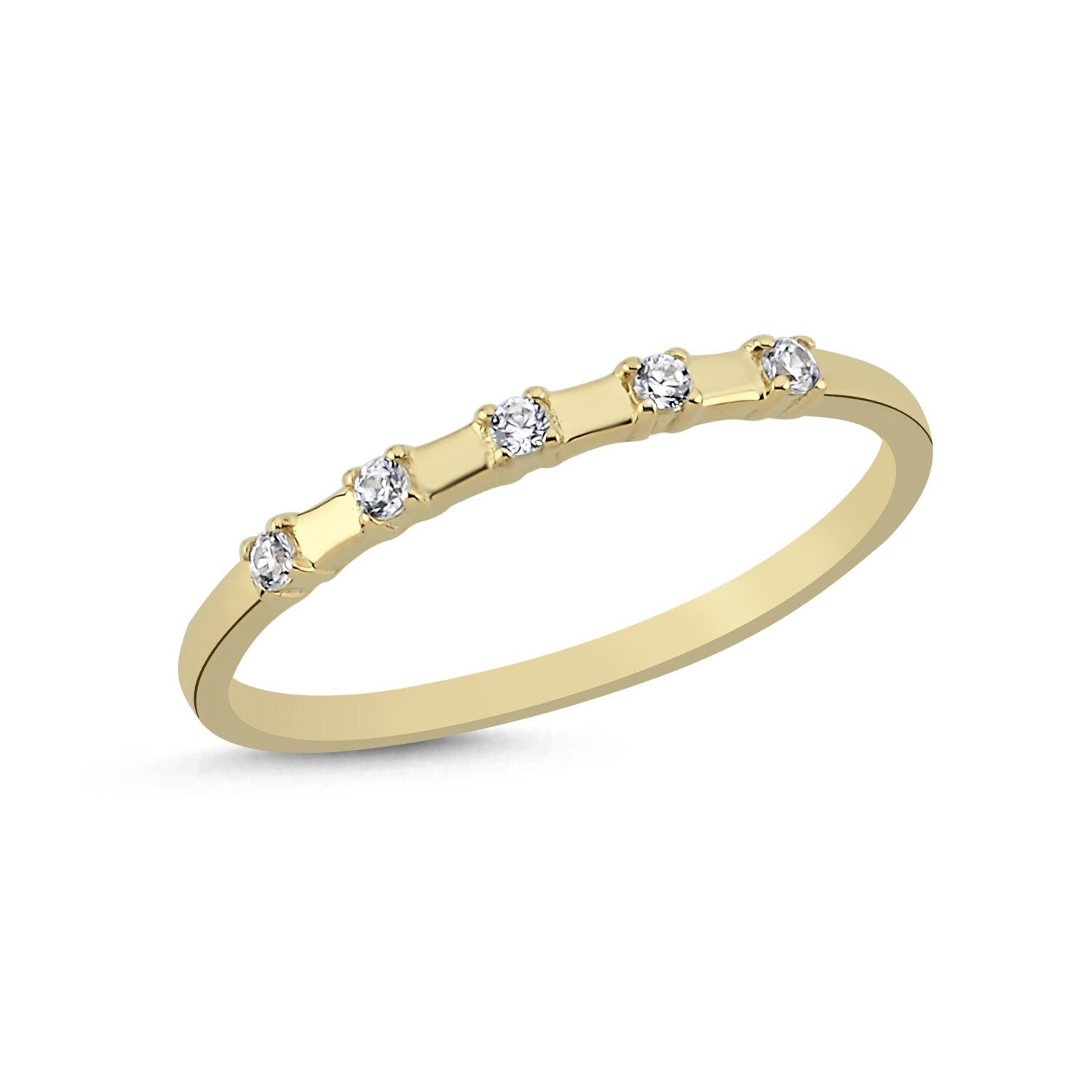 14k Gold Paris Brest Stackable Minimal Ring with Stones