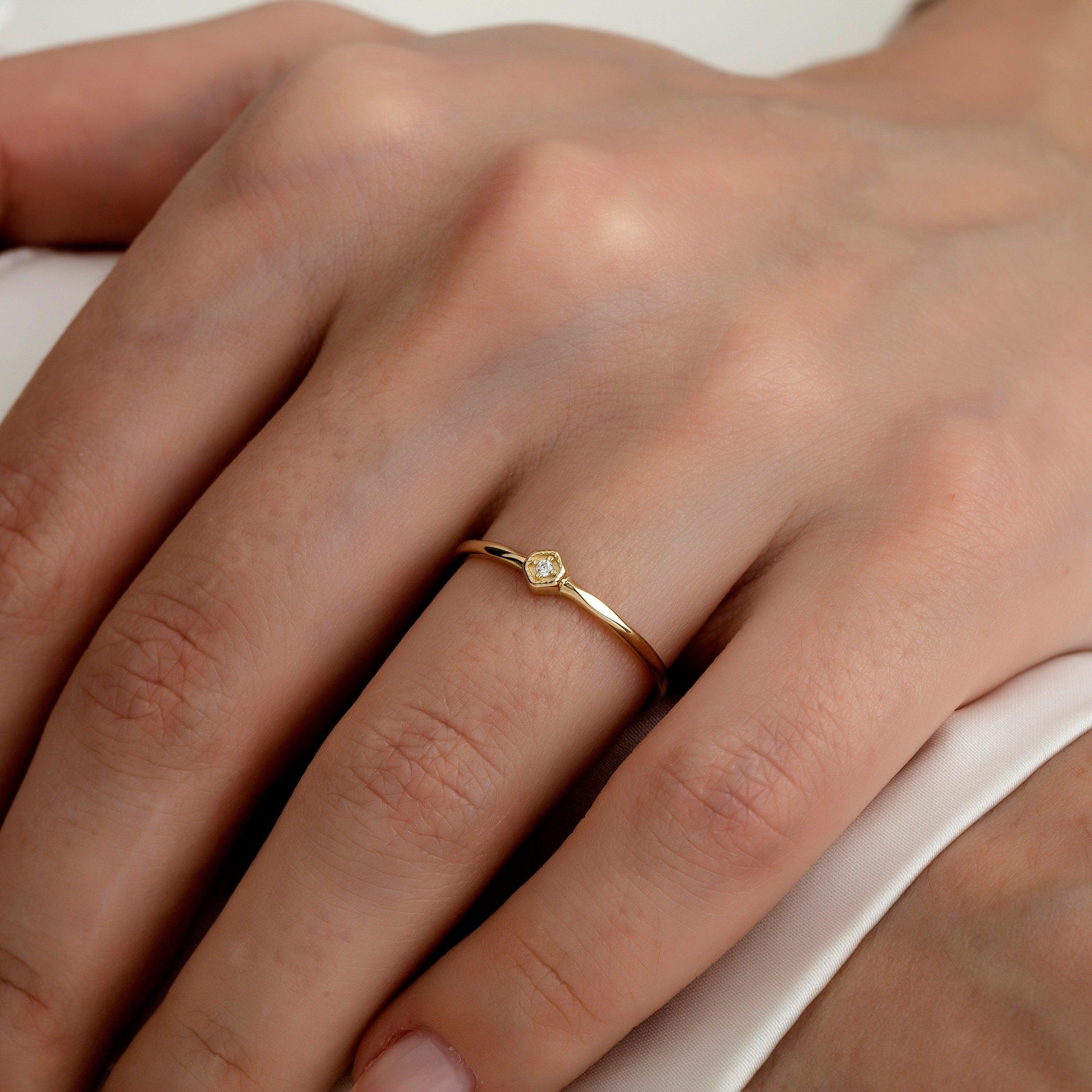 14k Gold Solitaire Combined Minimal Ring