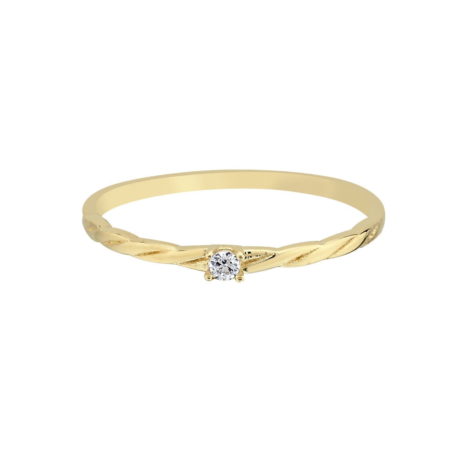 14k Gold Solitaire Twist Stackable Minimal Ring Hems Jewellery 
