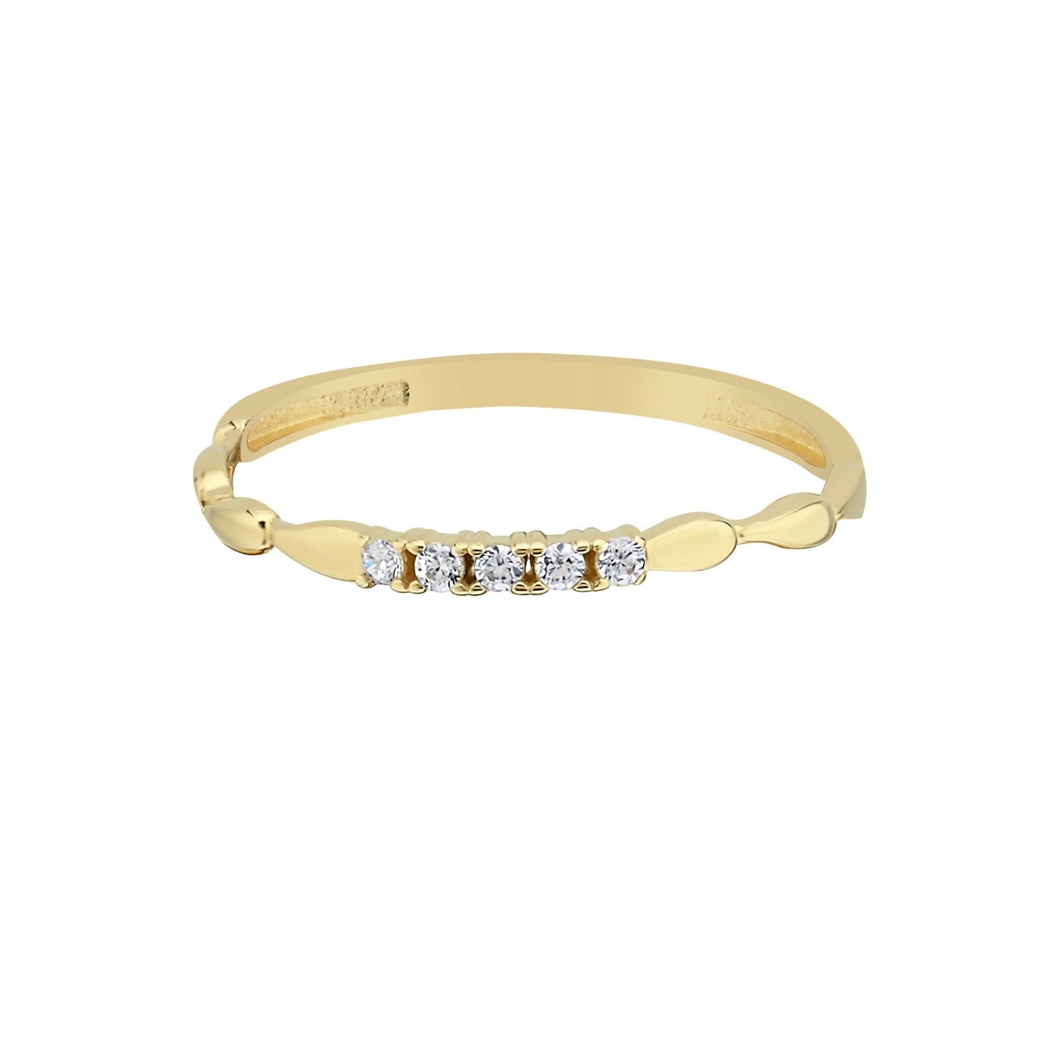 14k Gold Stackable Shuttle Ring with Gold Stones / Solitaire Ring