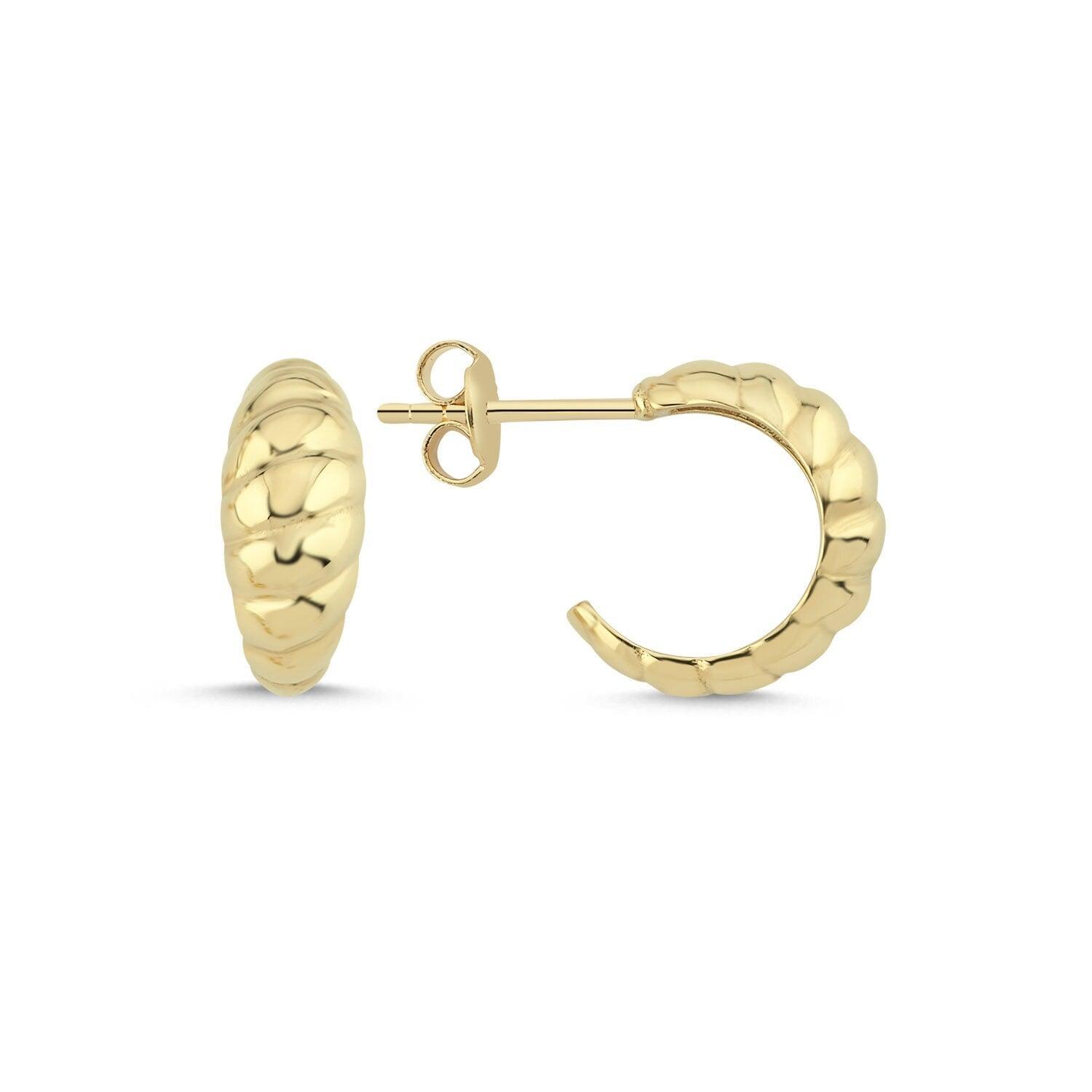 14k Gold Strained Croissant Earrings